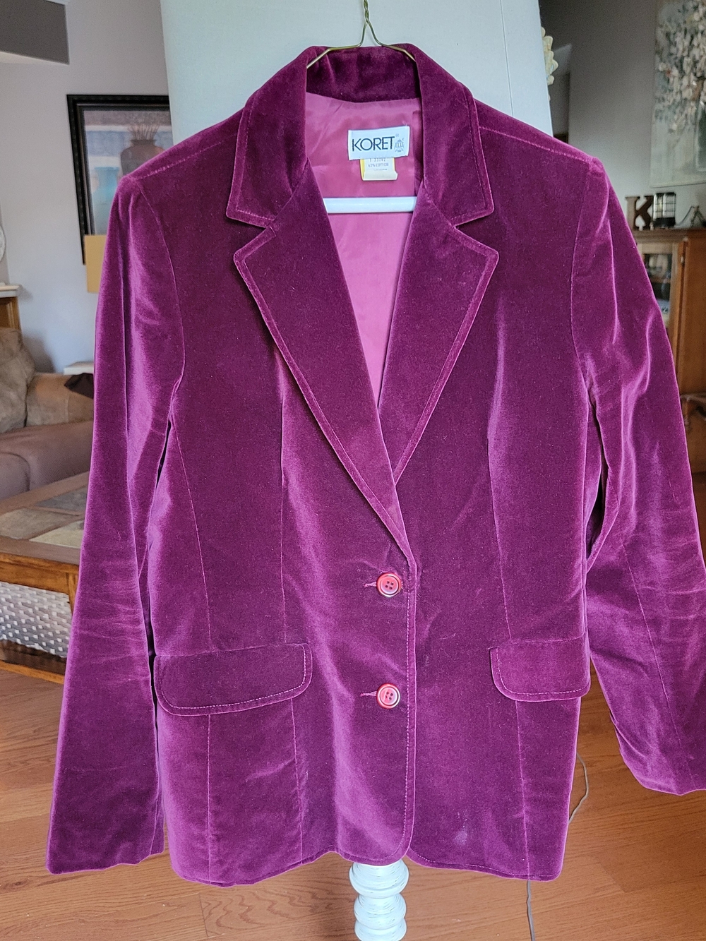 Vintage Koret of California Burgundy Velvet Blazer Single Breasted Jacket